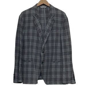 Armani Collezioni Sport Coat in Weathered Plaid Linen Cotton Blend Size 44